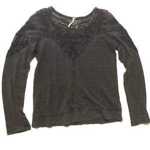 Free People Charcoal Embroidered Studded Top Small